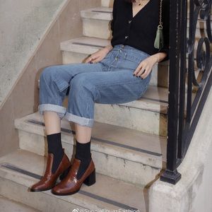 SOLD mango leather sock boots, 6.5-7